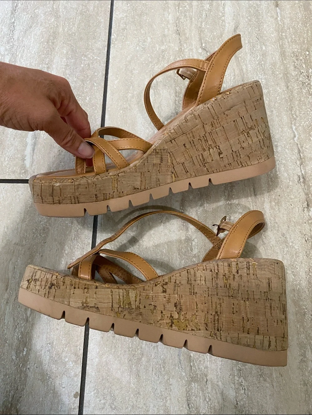 Madden Girl Tan Strappy Cork Wedge Sandals